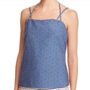 NWOT Cooper & Ella sleeveless cotton tank top, blue w/ red dots sz S